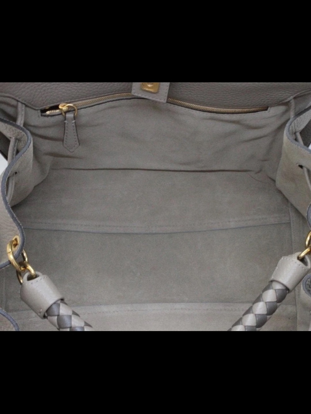 Mulberry Pebble-Grain Taupe Satchel with Braided Handle and Gold Hardware - Picture 10 of 13